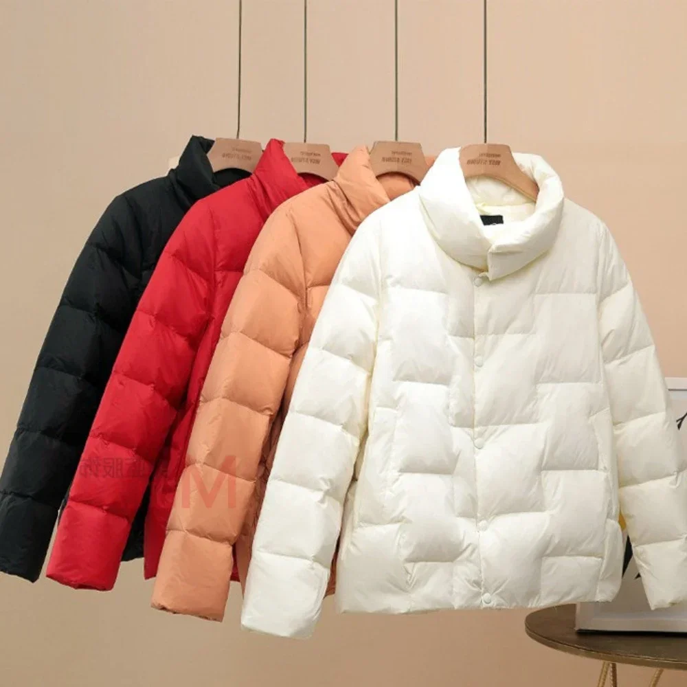 Stand Collar Plaid Down Jacket For Women 2023 Autumn Winter Ultralight 90% White Duck Down Coat Keep Warm Puffer Jackets Female