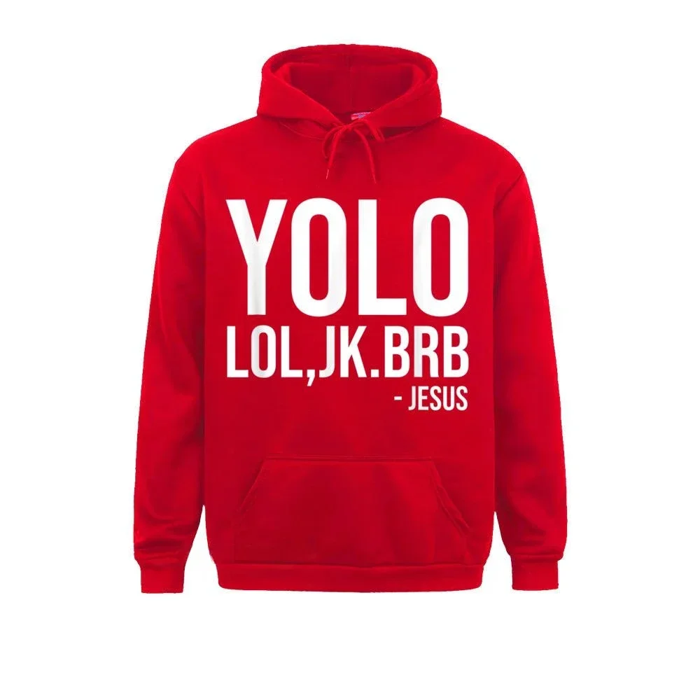 YOLO JK BRB Jesus Christ Humor Catholic Resurrection hooded long sleeved comfortable loose-fitting hoodie for both men and women