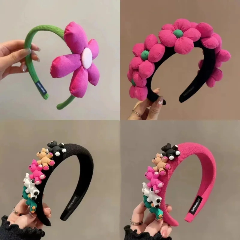 Süßes, schlichtes, farbiges, großes Blumen-Haarband, Kaninchen-Stirnband, geeignet für Haarstyling, Mädchen-Haarschmuck, Party- und Urlaubsgeschenke – Detail 1
