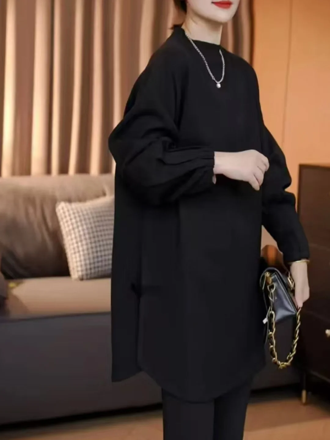 سترة نسائية عالية الرقبة بأكمام مطوية، تصميم نحيف يغطي الجسم، طول متوسط، أنيقة ومتعددة الاستخدامات، إصدار جديد للخريف