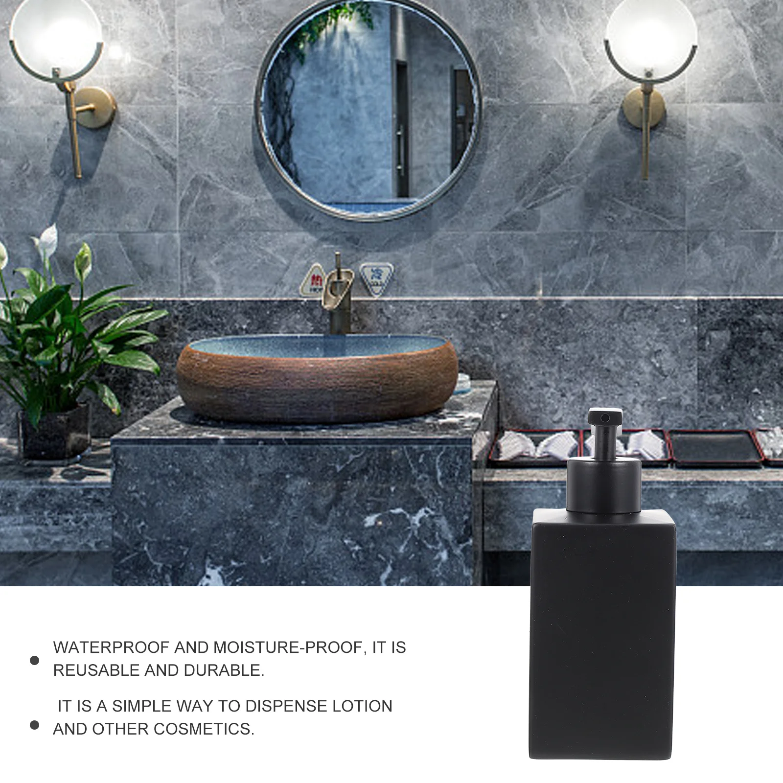 

Countertop Dispenser Bottle Black Finish Smooth Pump for Shampoo Lotion Body Wash Bathroom Accessories Set No Spill Design