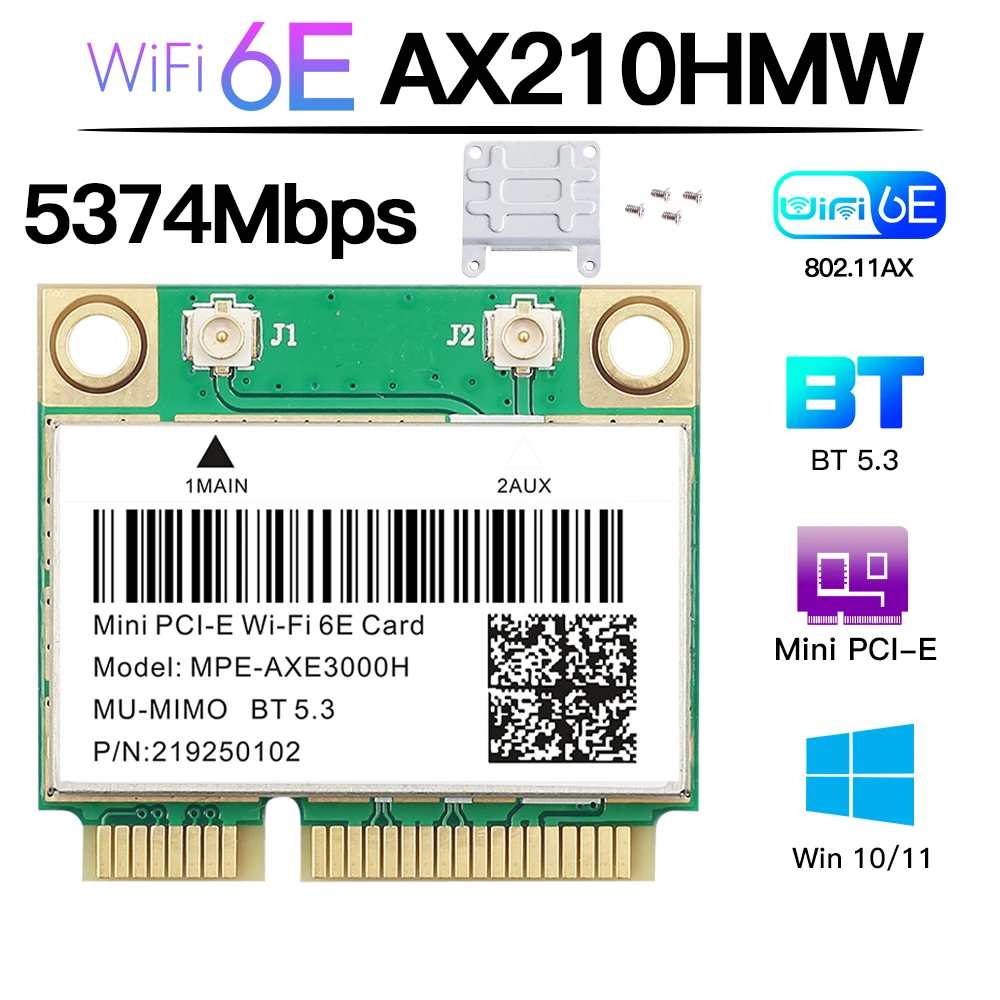 WiFi 6E AX210HMW Mini PCI-E karta sieciowa Wi-Fi Bluetooth 5.3 dla karty AX210 802.11AX bezprzewodowy adapter Wi-Fi do laptopa stacjonarnego