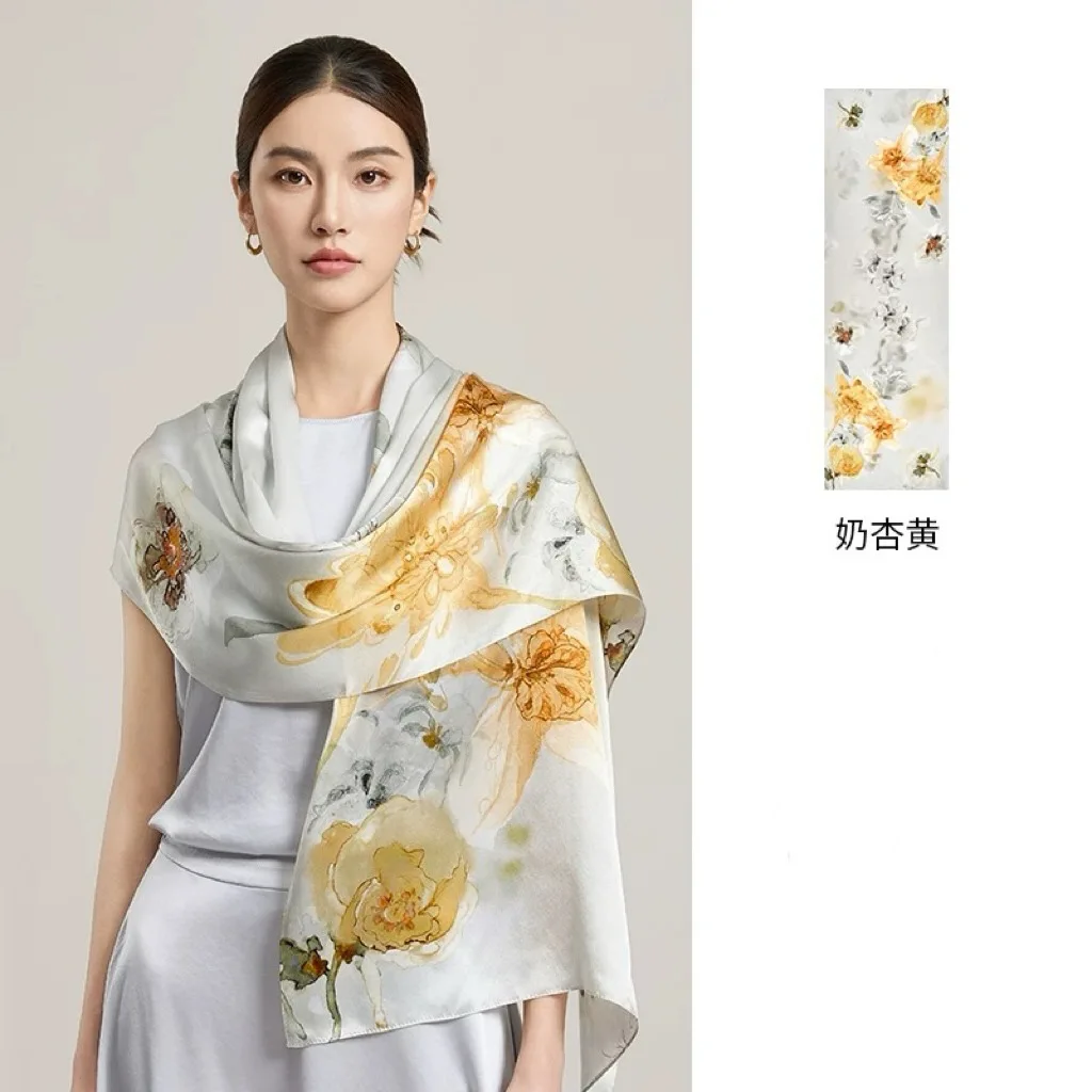

New 100% Natural Silk Scarf Square Female Fashion Beach Pashmina Bufanda Folral Women Shawl Bandana Scarves Foulard Echarpe 2025