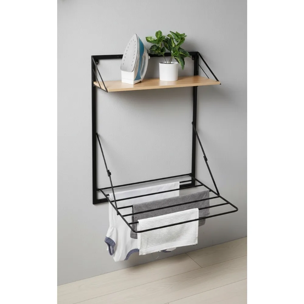

Wall Mount Over Door Foldable Drying Rack with Storage Shelf, Space Saving Laundry Organizer for Small Homes