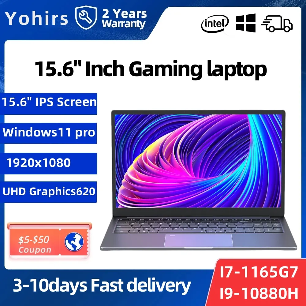 Computer portatili da 15.6 "pollici Core i7 1165G7 MX450 2G i9 10880H Max 32G RAM 2T SSD 1920*1080 PC portatile Gaming Laptop Windows 10 Notebook