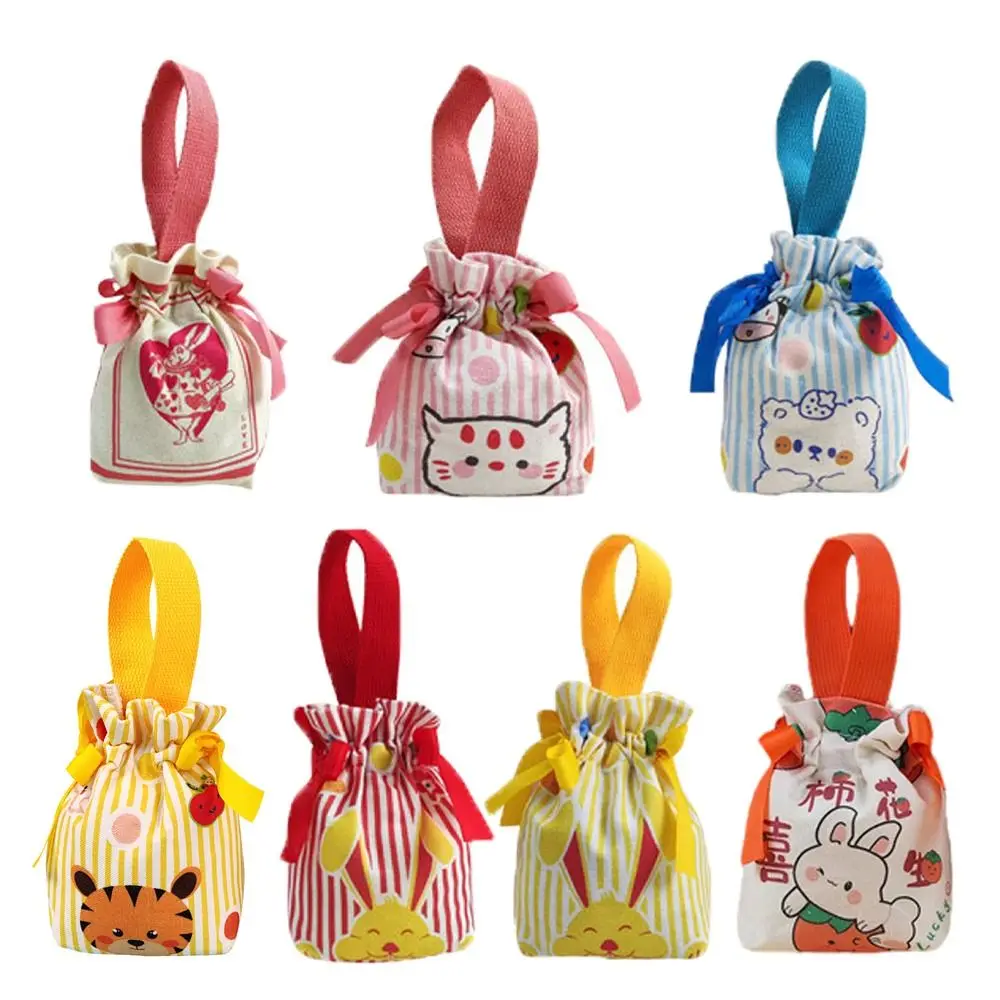 

Fashion Rabbit Canvas Bow Drawstring Bag Bear Tiger Festive Sugar Bag Birthday Gifts Bag Large Capacity Bowknot Handbag Wedding