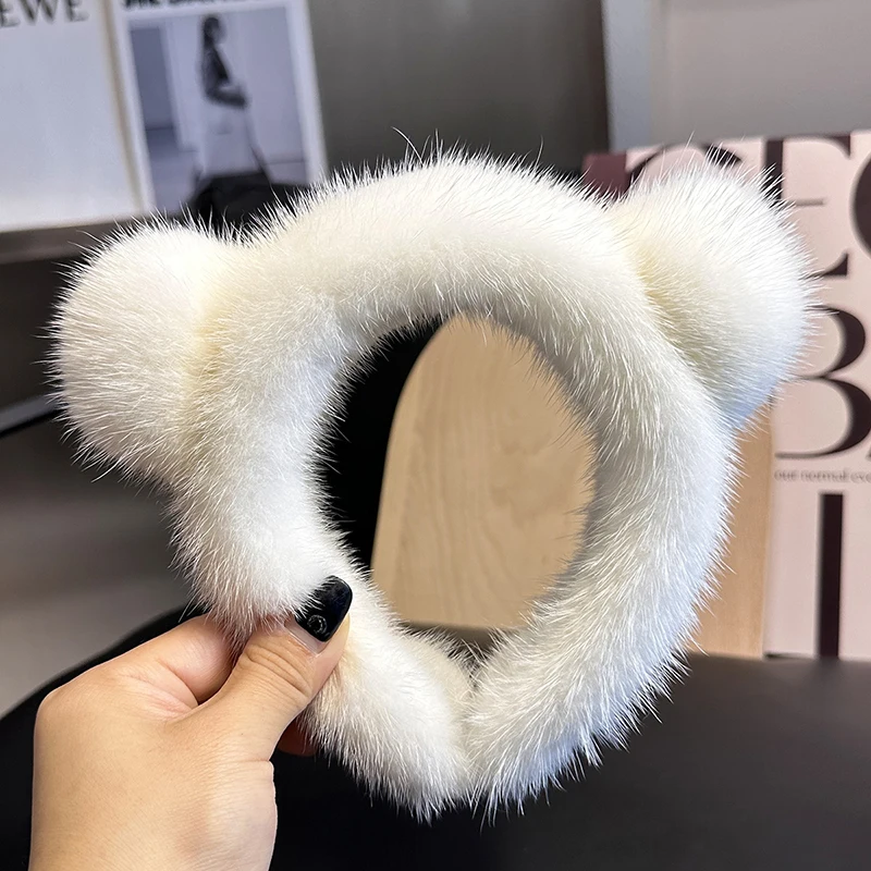 2024 Lady Fashion Hair Hoop Furry Gift Hot Sale Women Luxury Winter 100% Real Mink Fur Headbands High Quality Real Fur Hair Band