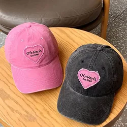 2024 Vintag Washed Cotton Baseball Cap  Pink Love Heart Letter Parent Kids Sun Hats For Boy Girl Spring Summer Snapback Baby Hat