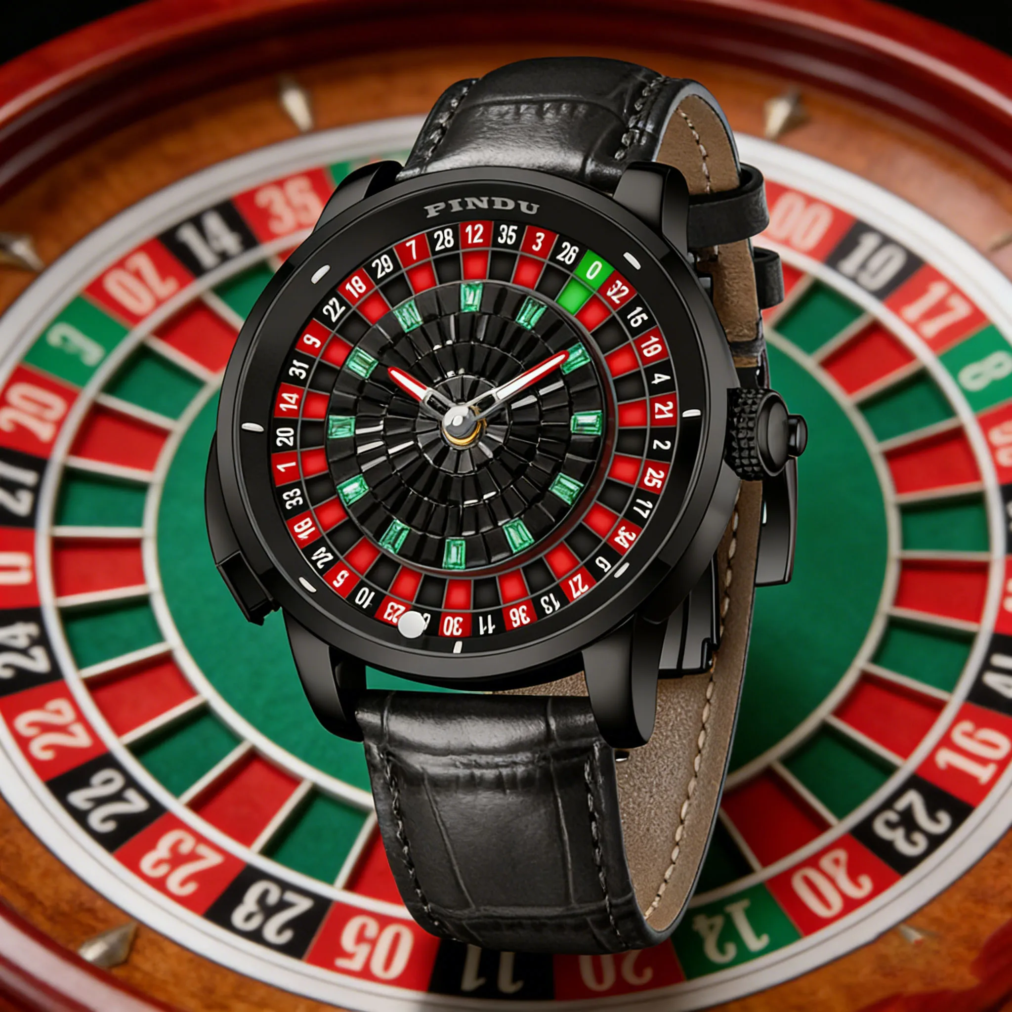 

PINDU мужские роскошные механические модные часы с черными бриллиантами NH35 водонепроницаемые с сапфировым стеклом рулетка лучший бренд вращающаяся функция