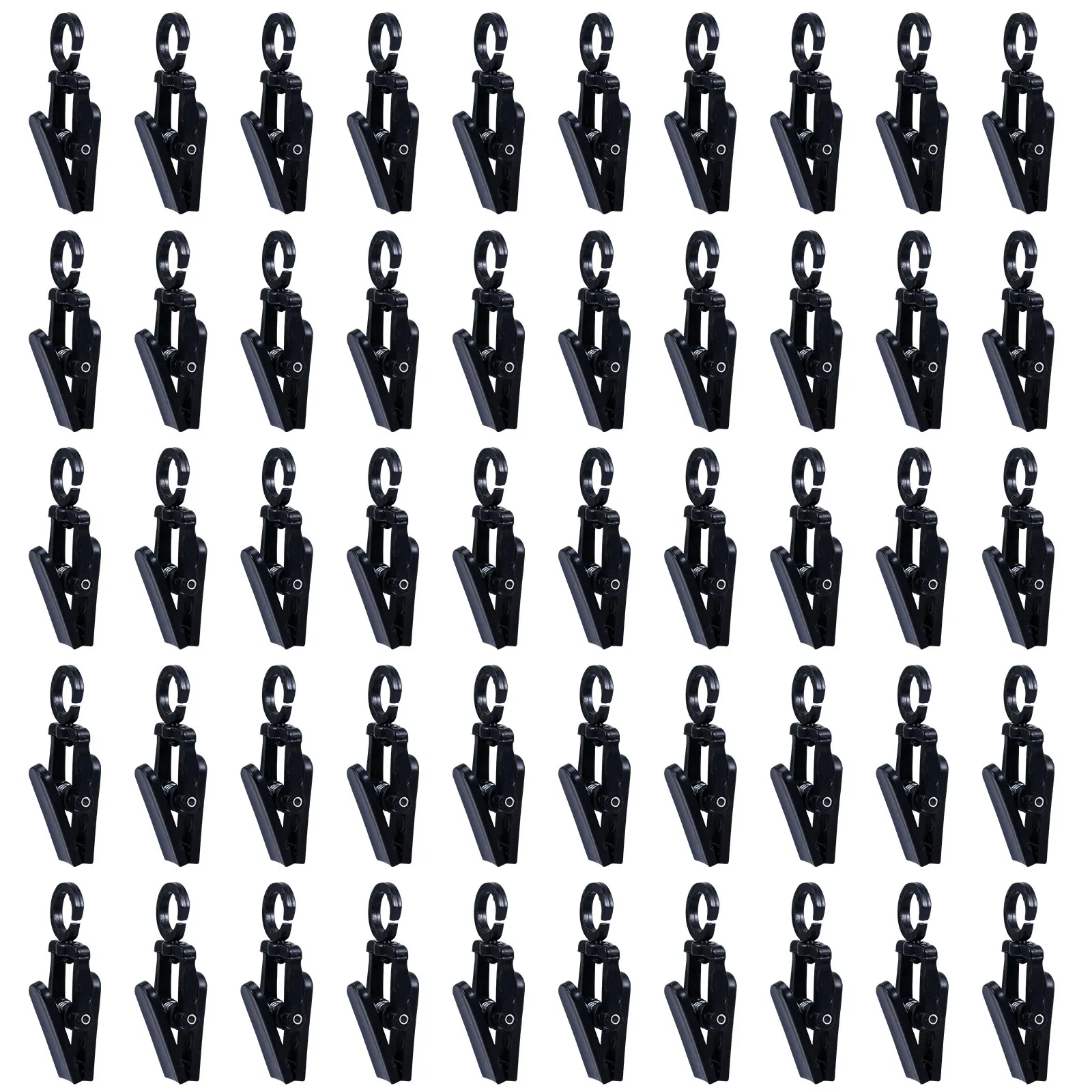 

50pcs Plastic Clips 360 Degree Rotatable Hooks Black Clever Swivel Clips for Curtain Clothespins Home Office Workshop Laundry