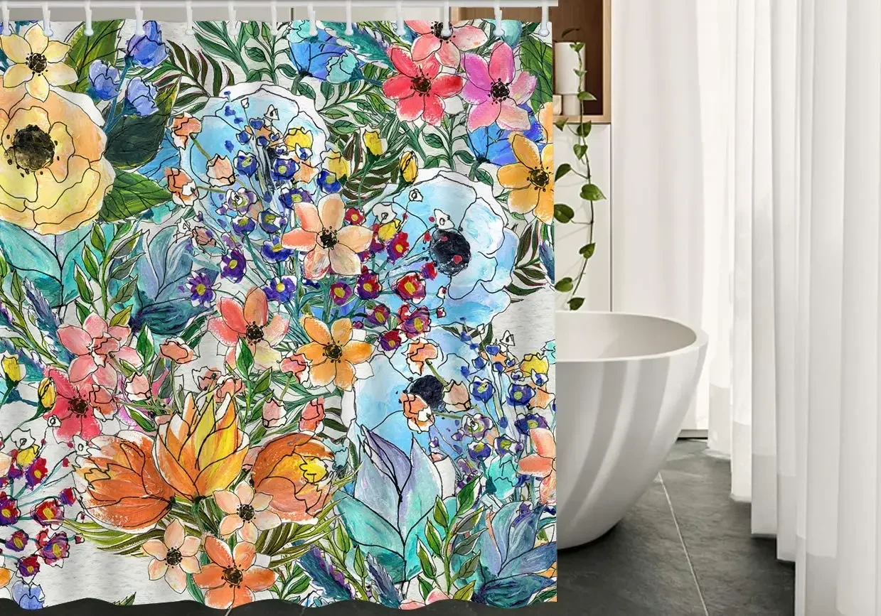 Garden Bouquet Rose Lily Sunflowers Leaves Botanical Plant Shower Curtains