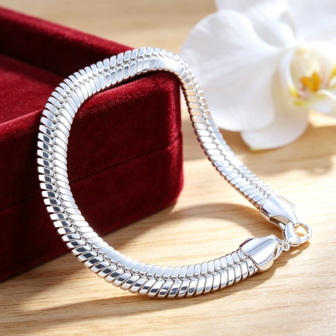 Bijoux tendance style Y2K, bracelet classique en argent sterling 925, chaîne plate en os de serpent de 10 mm, pour homme et femme, accessoires de soirée et de boutique.