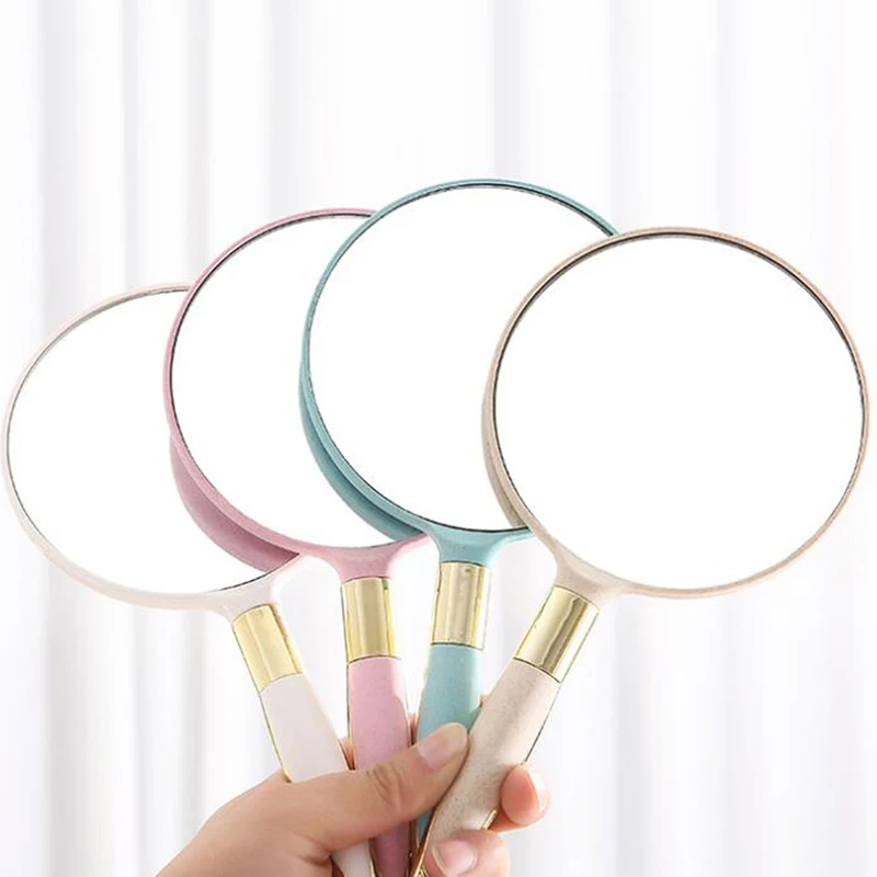 L340  Hand Makeup Mirror Plastic Vintage Hand Mirrors Makeup Vanity Mirror Round Hand Hold Cosmetic Mirror With Handle For Gifts