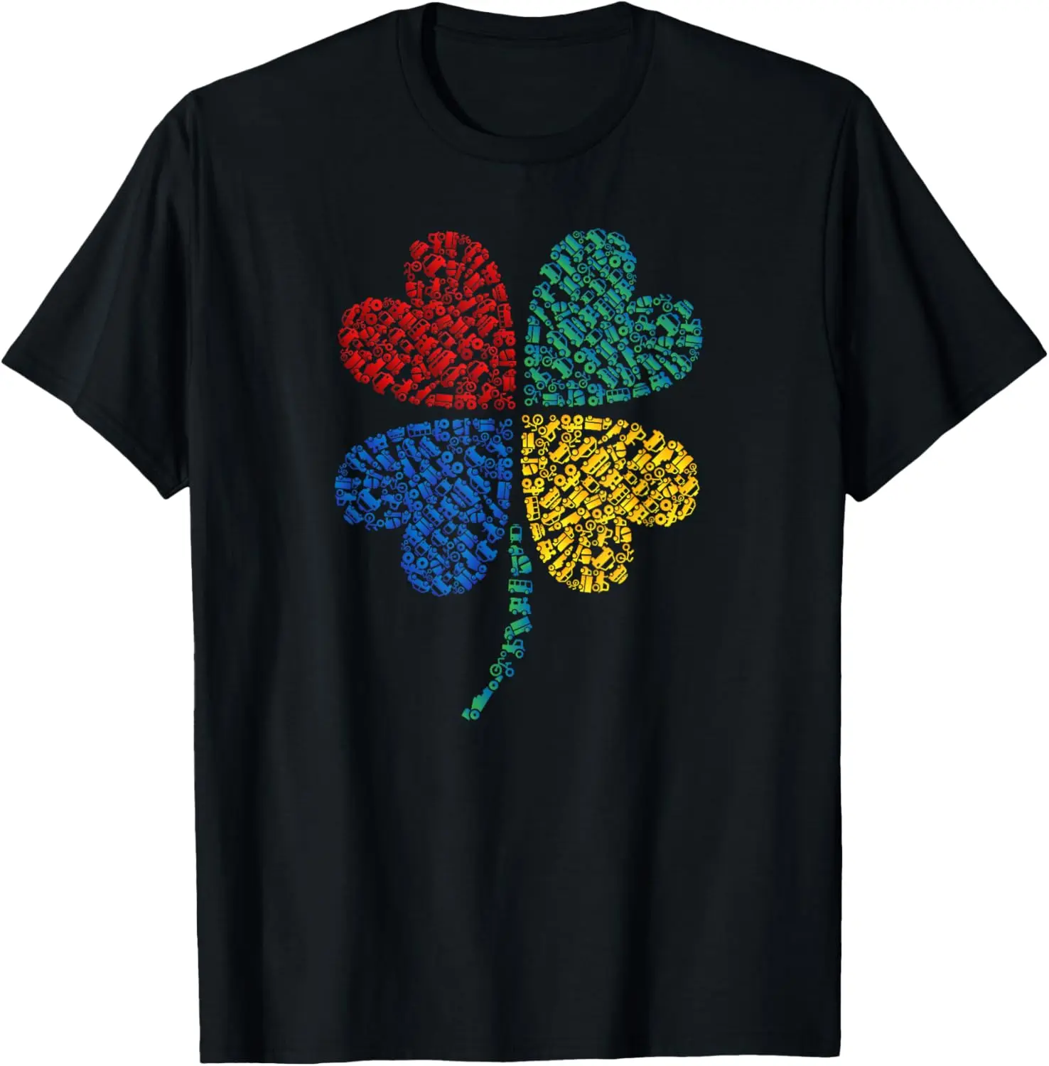 4 Leaf Clover Red Blue Yellow Green Vehicles Car Truck Heart T-Shirt