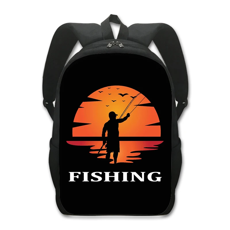 Esporte ao ar livre Go Fishing Print Mochilas para homens e mulheres, Trout Pike Bass Fish School Bags, Student Laptop Rucksack, Presentes