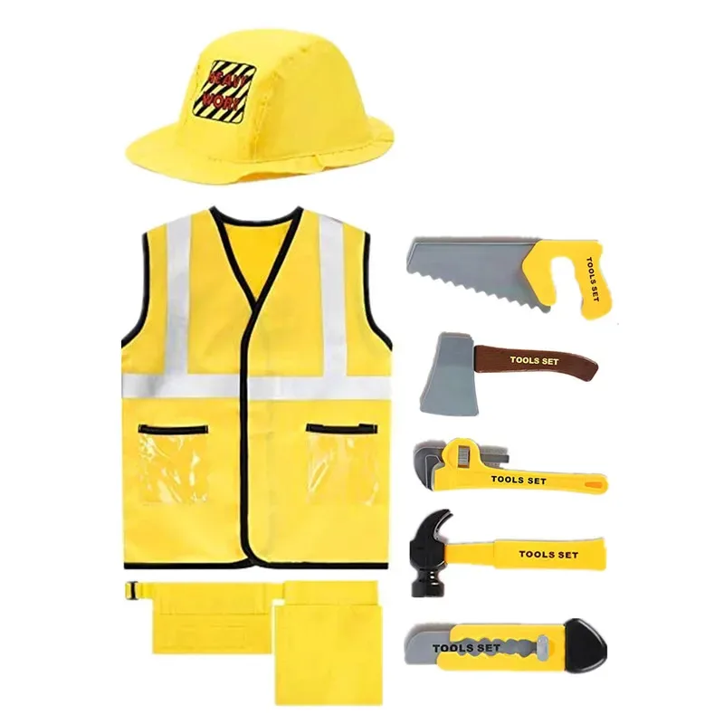 Cy3-6Y crianças trabalhador da construção traje da criança trabalhador carreira vestir-se colete combinando 5pc conjunto de ferramentas de reparo de brinquedo melhor presente para crianças
