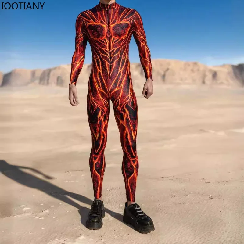 EE01 New Halloween Skeleton Jumpsuit 3d Digital Printing Irregular Lines Adult Cosplay Bodysuit Carnival Party Unisex CyclinIo0！