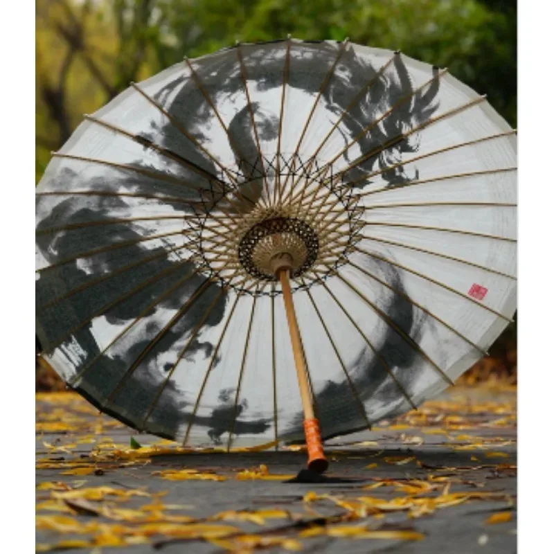 85CM Silk Paper Umbrella, Long Handle Ancient Style Craft Umbrella, Hanfu Matching Decorative Prop for Women Performance