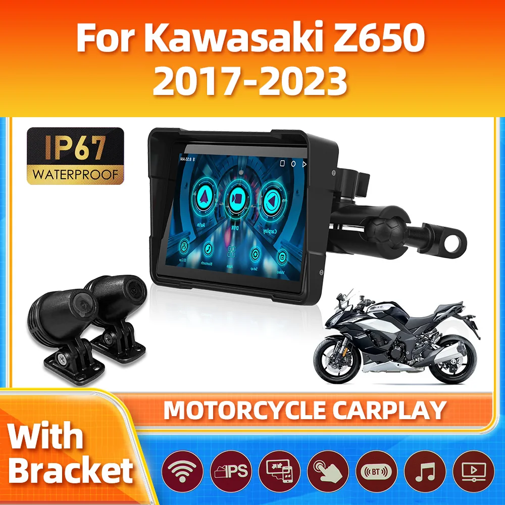 

5Inch Portable Motorcycle Wireless Carplay IP67 Waterproof Android Auto Dash Cam For Kawasaki Z650 2017-2019 2020 2021 2022 2023