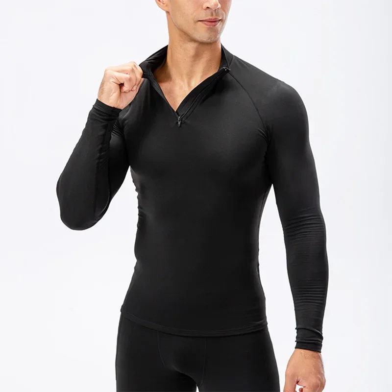 Mens Compression Sports Polo Shirts Fitness Tight Long Sleeve Polos Running Training Jogging Gym Sportswear Quick Dry Rashgard