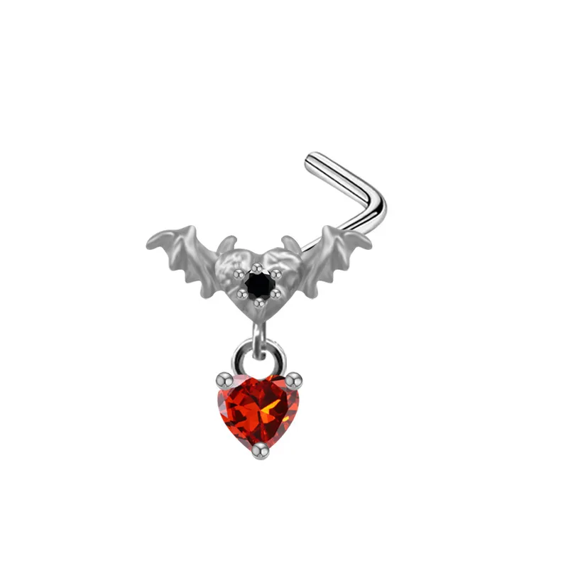 Gothic Nose Rings for Women Surgical Steel Nose Studs for Men Bat Septum Nose Piercing Jewelry Heart Dangle Body Jewelry