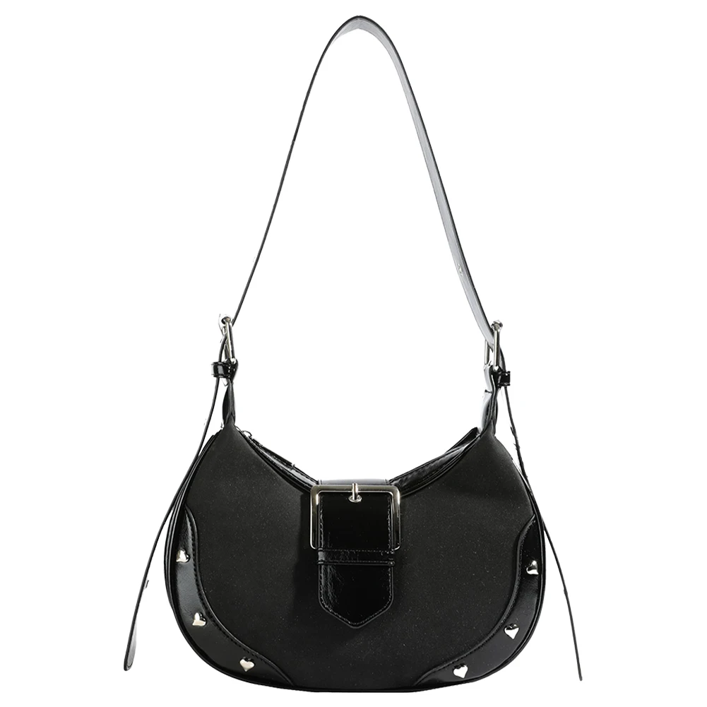 

Shoulder Bag for Women with Rivet Underarm Bag PU Leather Adjustable Strap Crescent Bag with Inner Pocket Work Travel Bag