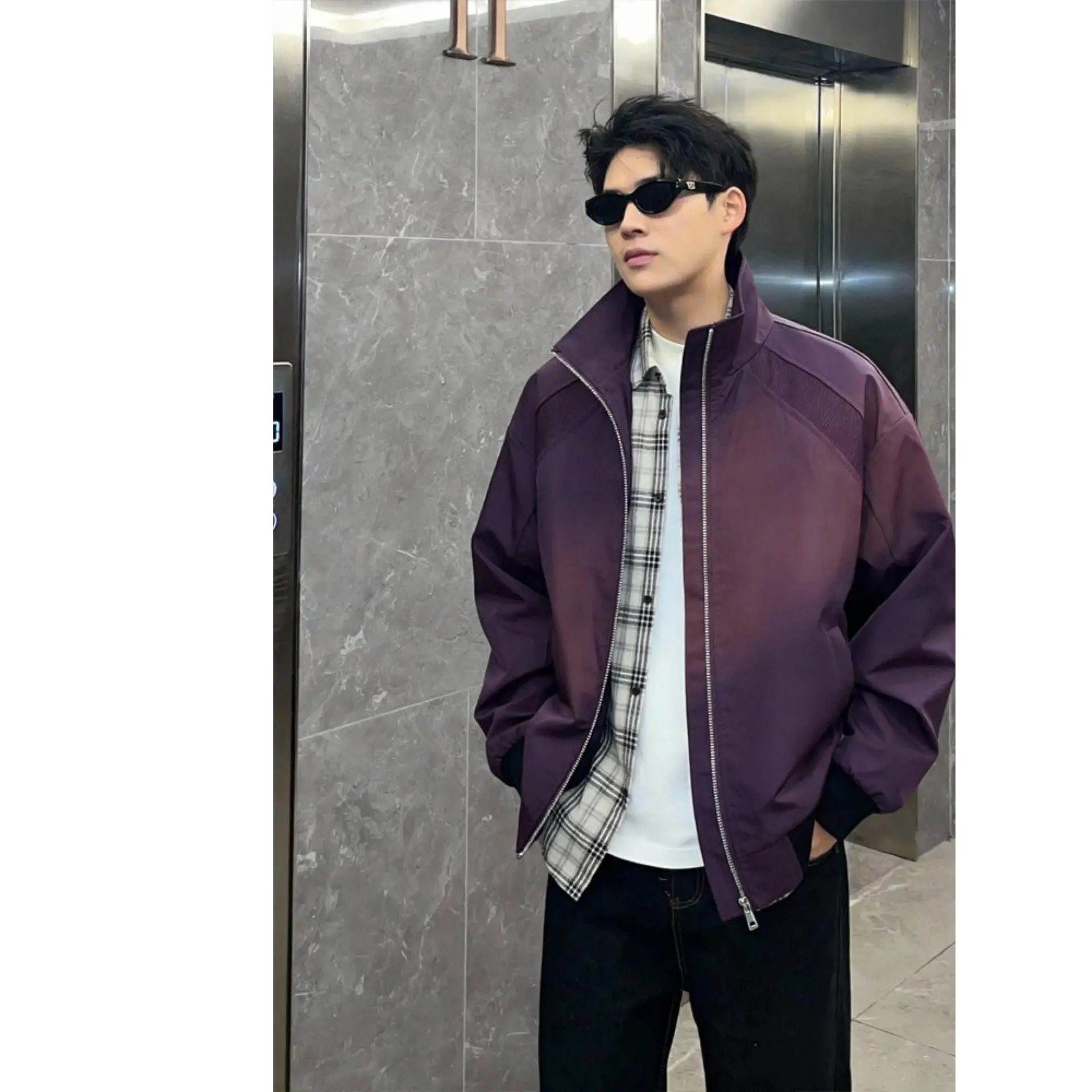 

Men's Spring New Loose Casual Sport Jaet Stand Collar Patchwork Fce Lined Outerwear Polyester Stand Fit Jaet