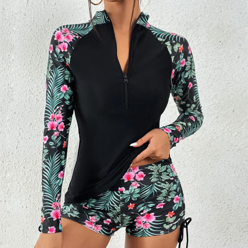 Bañador de manga larga para mujer, conjunto de Tankini deportivo para surfear, ropa de playa, trajes de baño de dos piezas para piscina