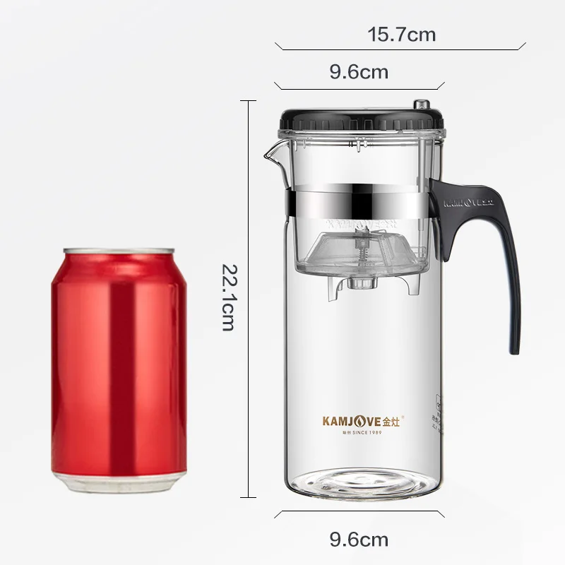 KAMJOVE Heated Resistant Glass Tea Pot,Separating Glass Teapot One Click Filter 1200ml High-capacity ,Portable Filter Tea Cup