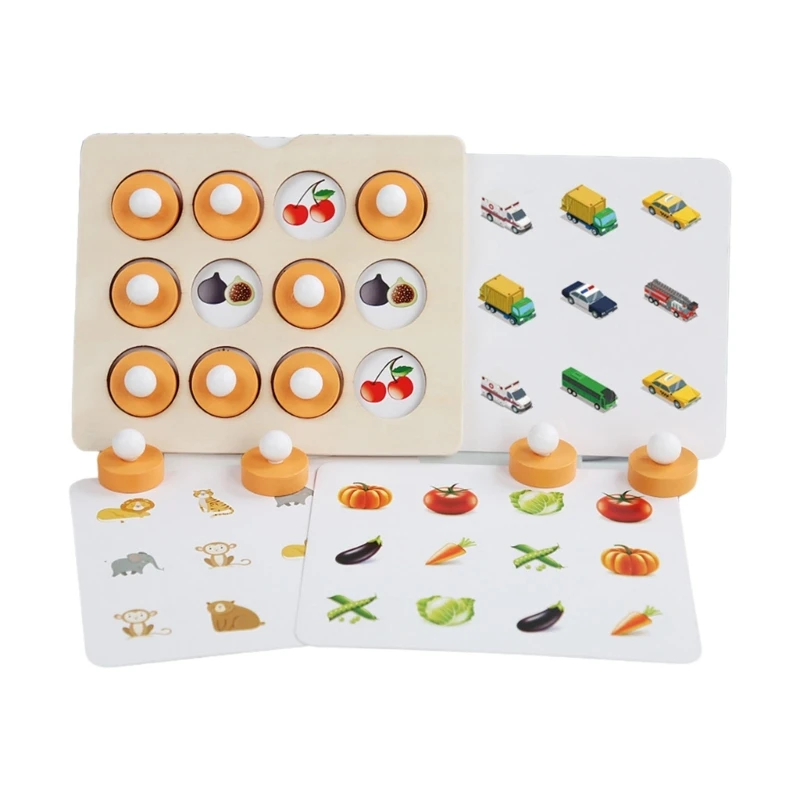 Educational Memory Matchs Game Wood Animal & Fruit Puzzle for Kids Enhances Cognitive Skills & Early Development Gift