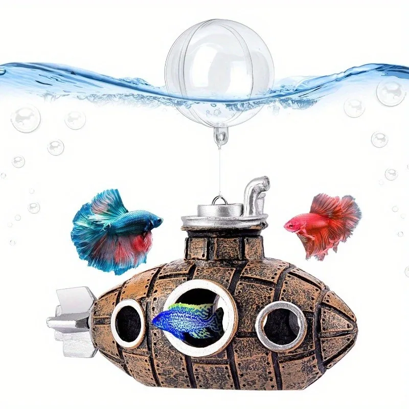 1 Stück U-Boot-Aquarium-Dekoration mit zwei Schwimmerkugeln, harziges Aquarium-Zubehör