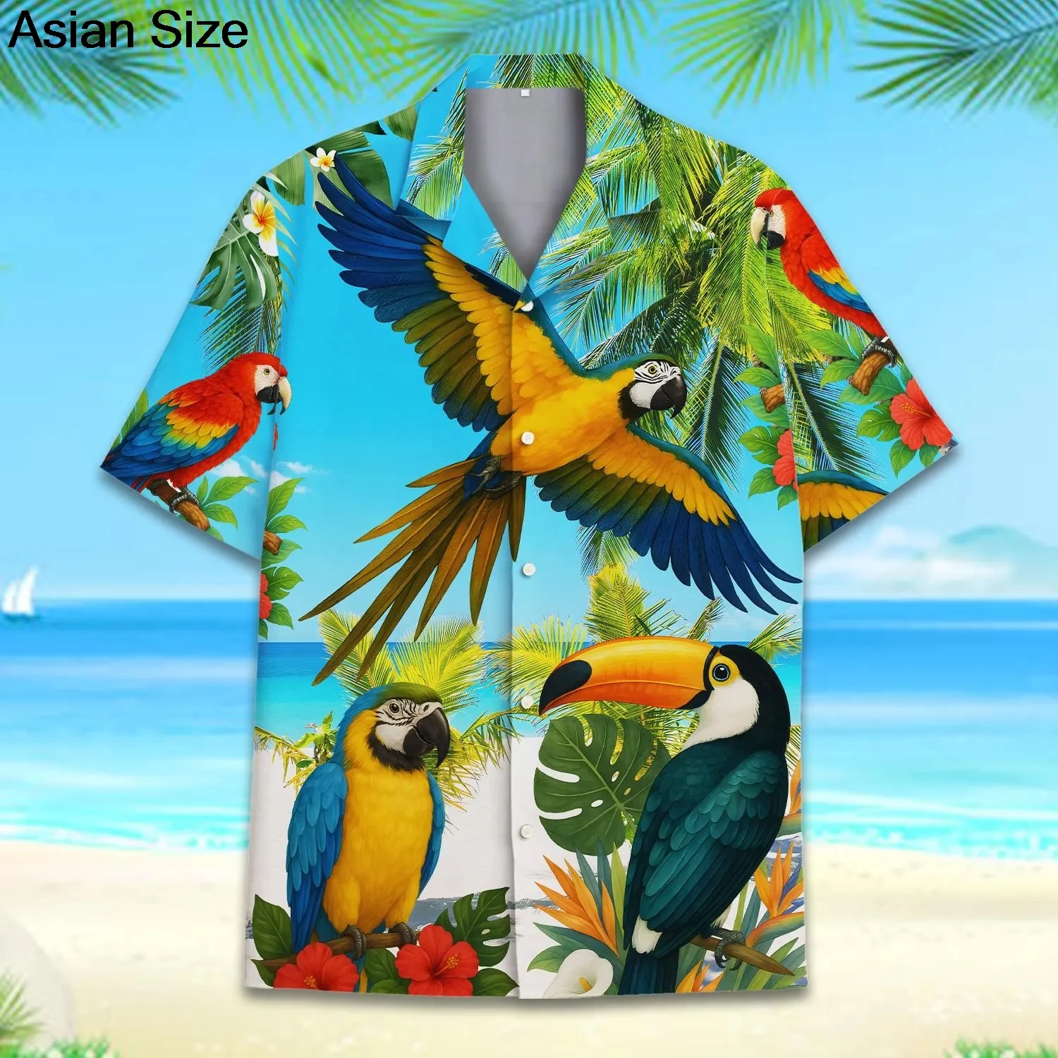 Tucano praia tropical camisa havaiana camisa de pássaro engraçado para homens e mulheres, bigfoot flamingo tropical aloha verão botão para baixo topos