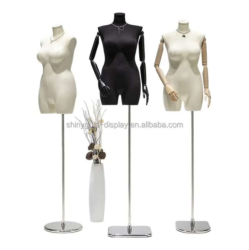 

Clothing Store Women Dress Form Upper-Body Mannequins Black/White Linen Half Body Fat Woman Mannequin for Clothes