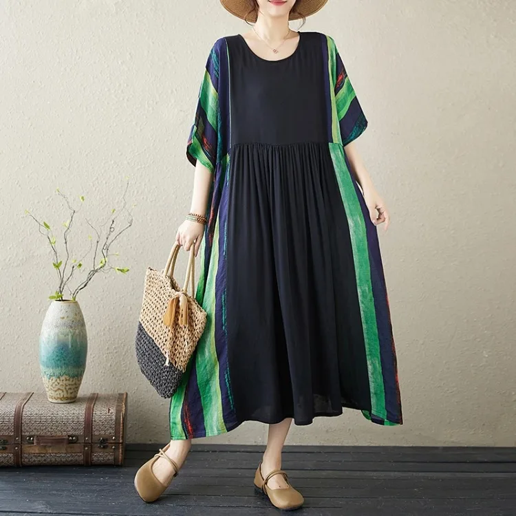 Plus Size Bohemian Print Maxi Long Dress for Women Floral Casual Cotton Linen Loose Vintage Vestidos Para Mujer Robe Dresses