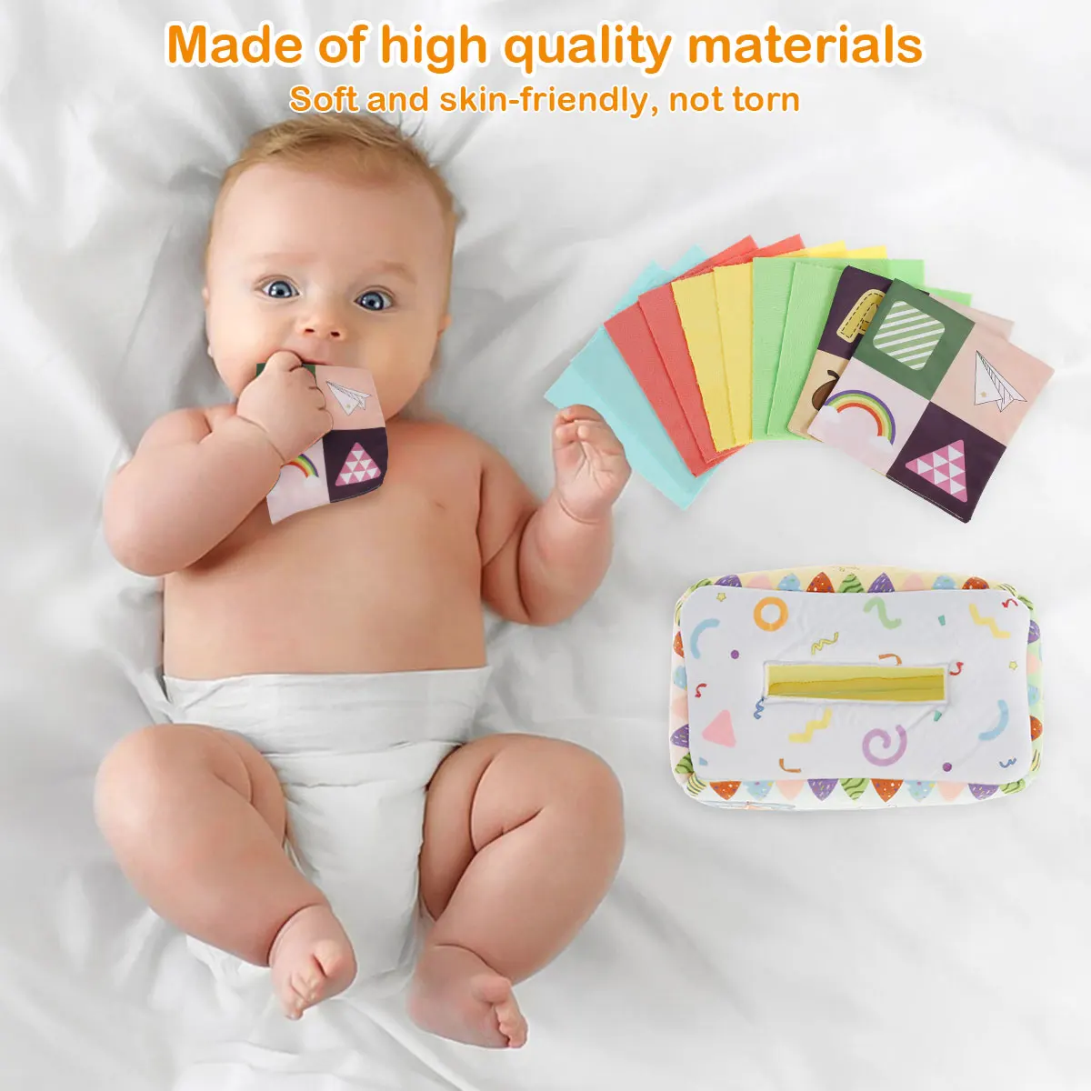 Baby Tissue Box Toy Sensory Crinkle Tissue Box Magic Tissue Box for Babies with Digital Graphics Development Fine Motor Skills