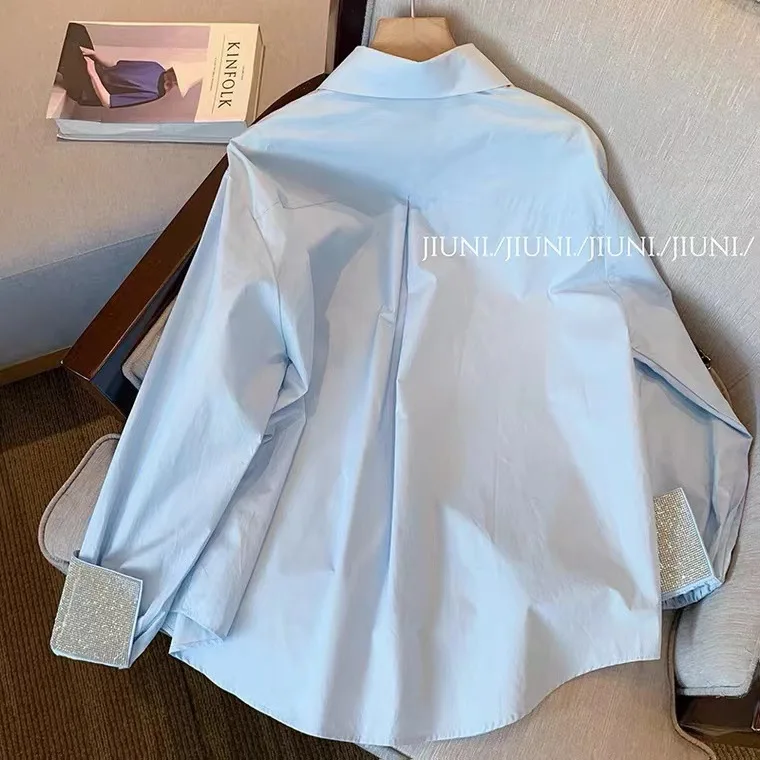 Advanced Luxury Spring Fall Summer Women Blouse Blue Korea Style French Style Sweet Fashion New Design for Girls