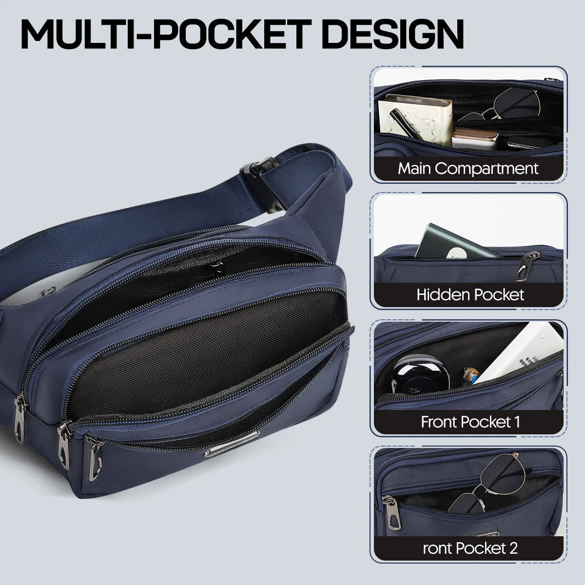Men Women Casual Crossbody Bag Fanny Pack Waist Bag Nylon Bag Belt Bum Bag Fashion Travel Running Sports Mobile Phone Bag - view 3