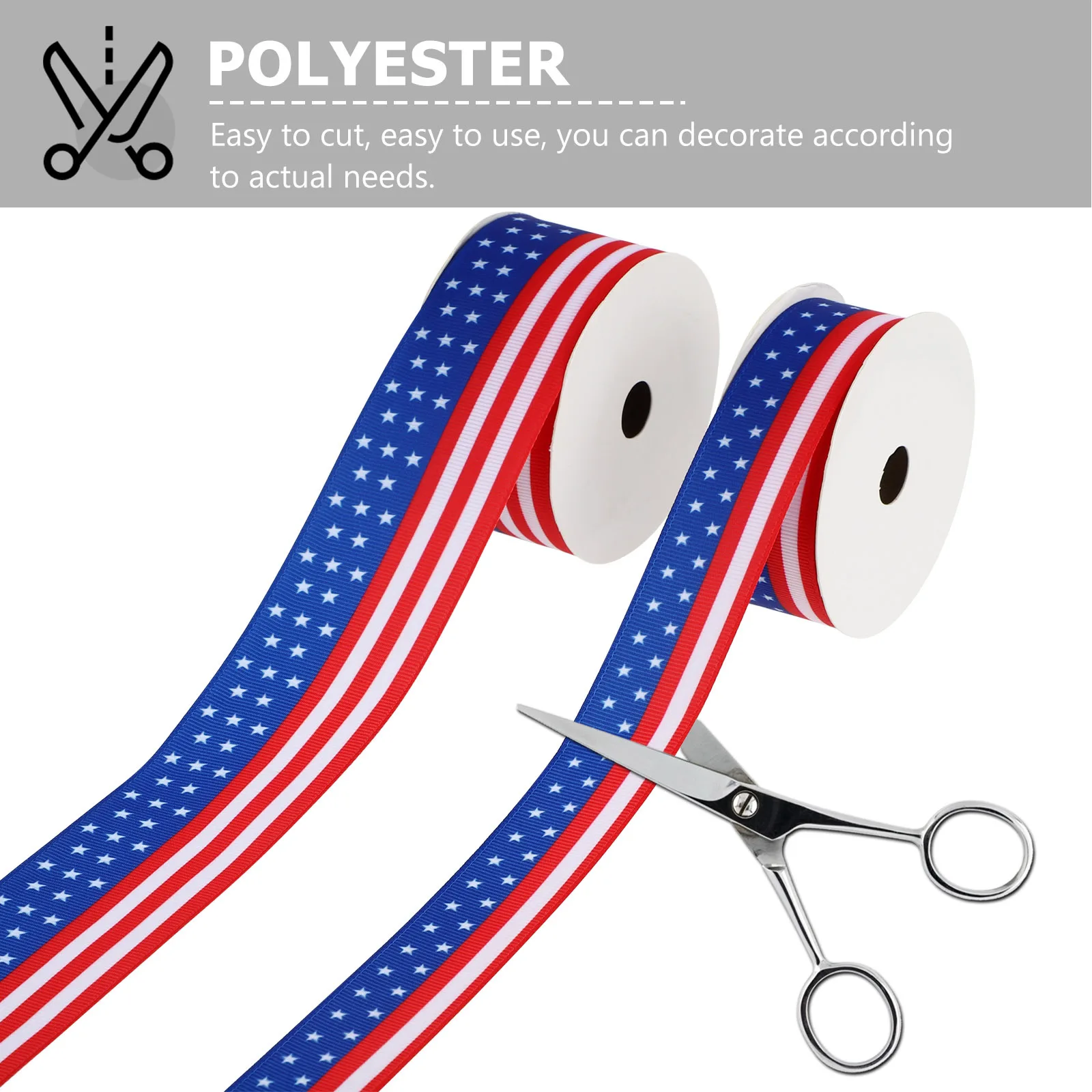 

2 Rolls Decorative Ribbons Polyester American Flag Theme Packaging Ribbon for DIY Gift Wrap American Flag Ribbons
