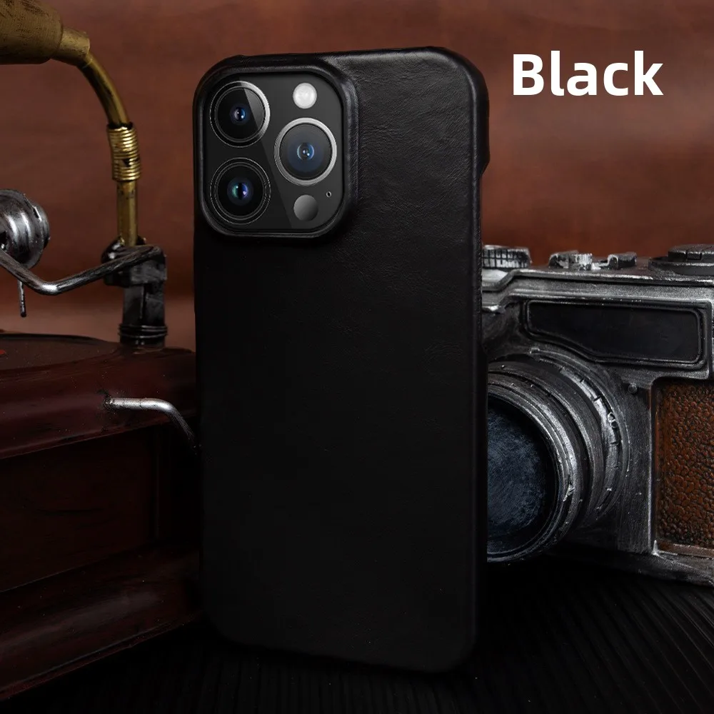 Durable Genuine Leather Case For Iphone16 Pro Max Magsafe Cases For Iphone 15 Aesthetic Retro Wireless Magnetic Capa