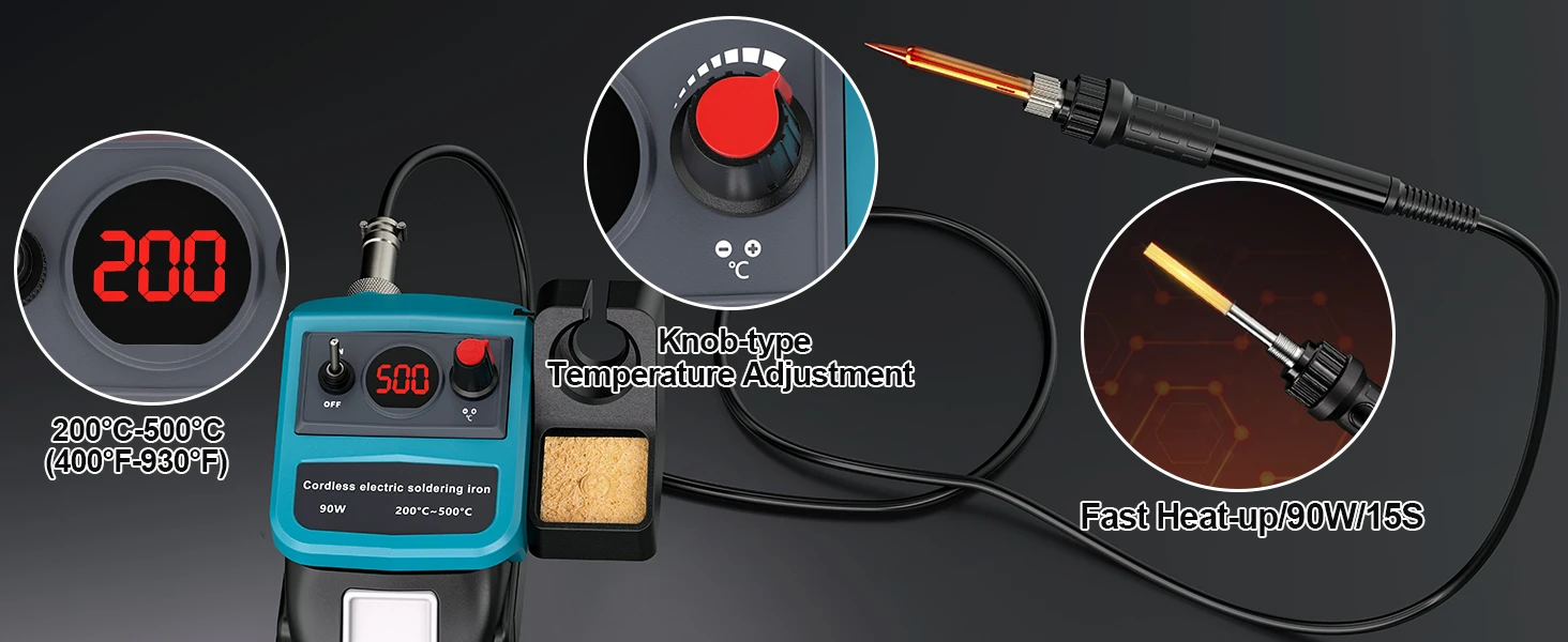 Für Makita 18V Akku-Lötkolben 90W, LCD-Digitalstation mit 5 Spitzen, 200-500 ° C für Elektronikreparatur – Detail 4