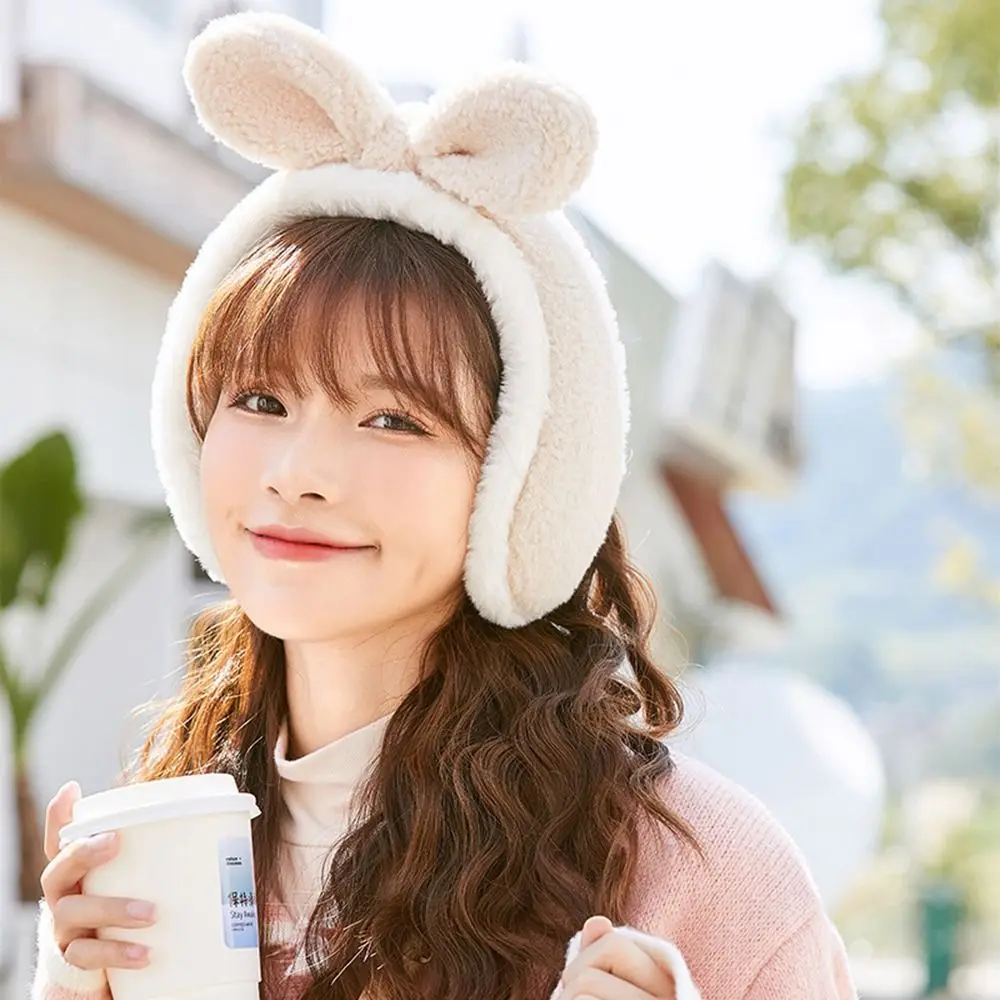 Cartoon Bowknot Ear Warmer Soft Cold Protection Children Earflap Windproof Rabbit Ears Plush Earmuffs