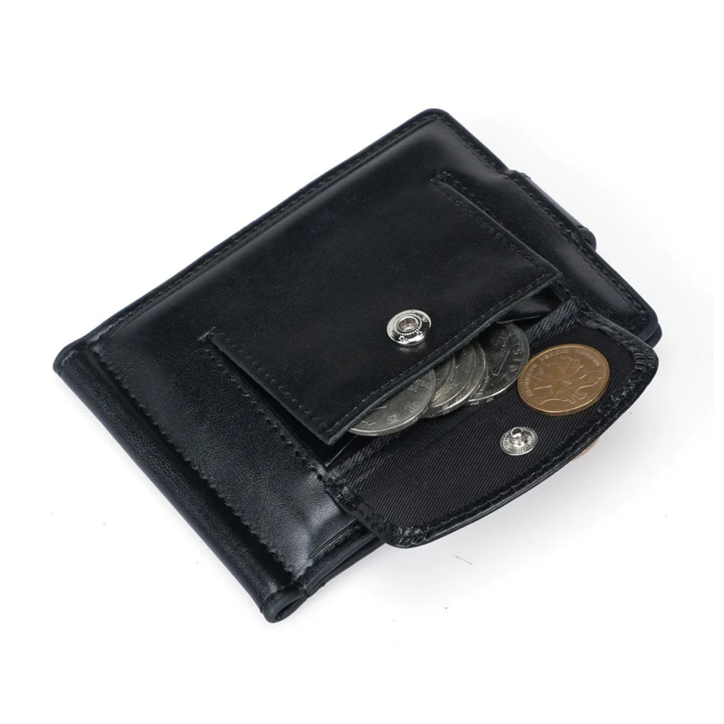 New Small Men\'s Leather Wallet With Coin Pocket Money Clip 5 Credit Card Slots A Metal Clamp ID Cash Holder Purse For Male