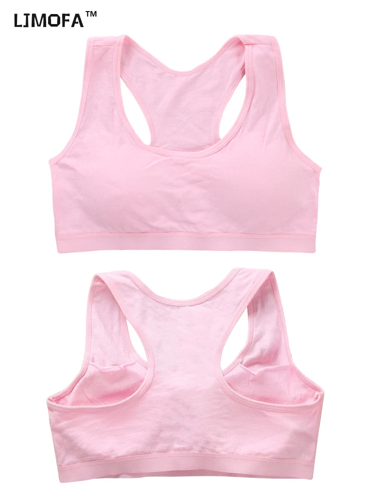 

LJMOFA 8-16T Summer Cute Cotton For Young Girls Solid Color Simple Training Bras Teen Girls Sports Bras Puberty Gym B237