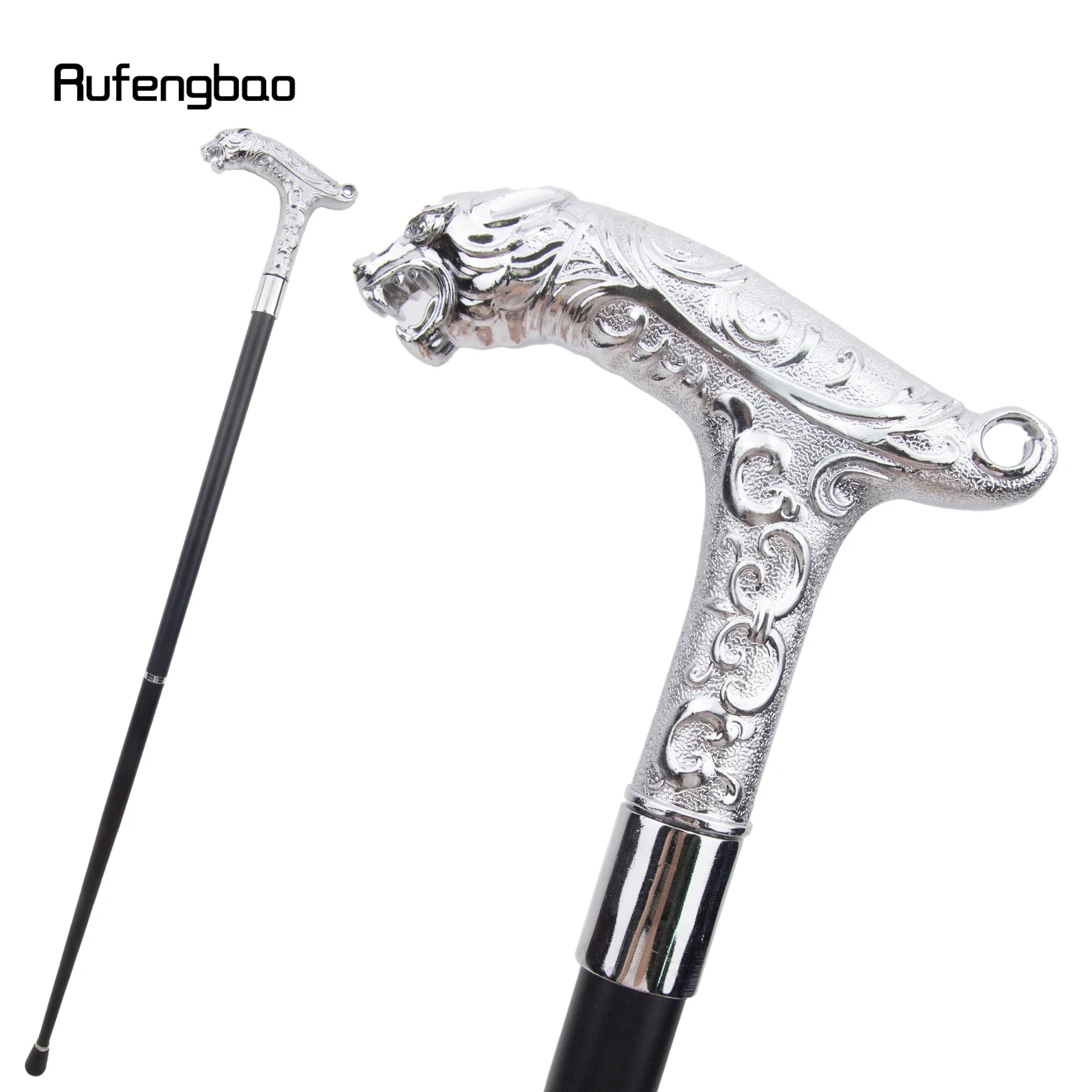 

White Leopard with Tail Fashion Walking Stick for Party Decorative Walking Cane Elegant Crosier Knob Walking Stick 93cm