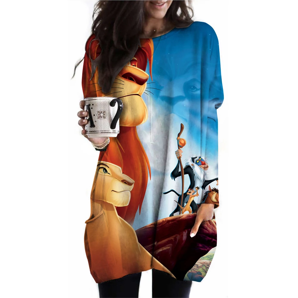 Disney Lion King Simba print Long Sleeve T-shirt Women Fashion Crewneck Long Tunic Tops Women Fall Clothing Femme Tops Y2k Style