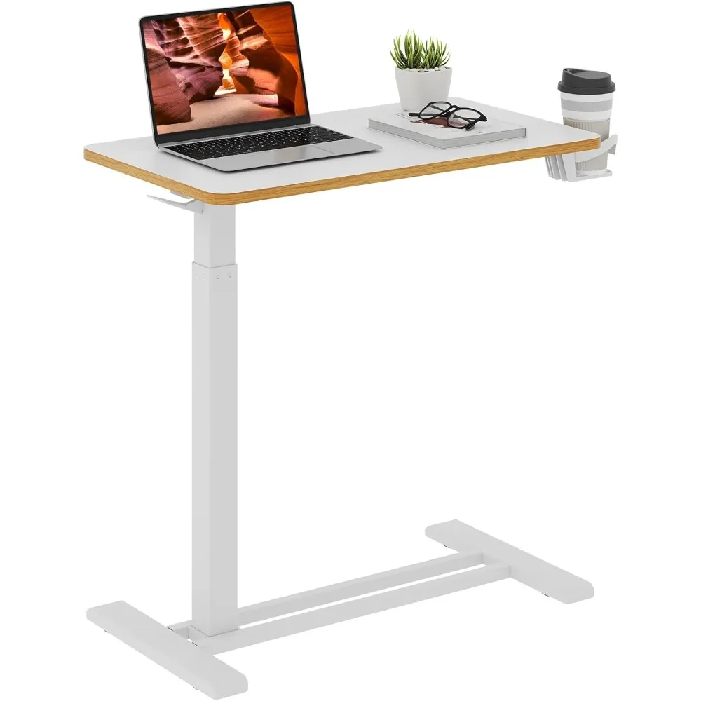 

Medical Overbed Adjustable Bedside Table with Hidden Casters, Pneumatic Mobile Rolling Laptop Standing Desk with Tray for Home a