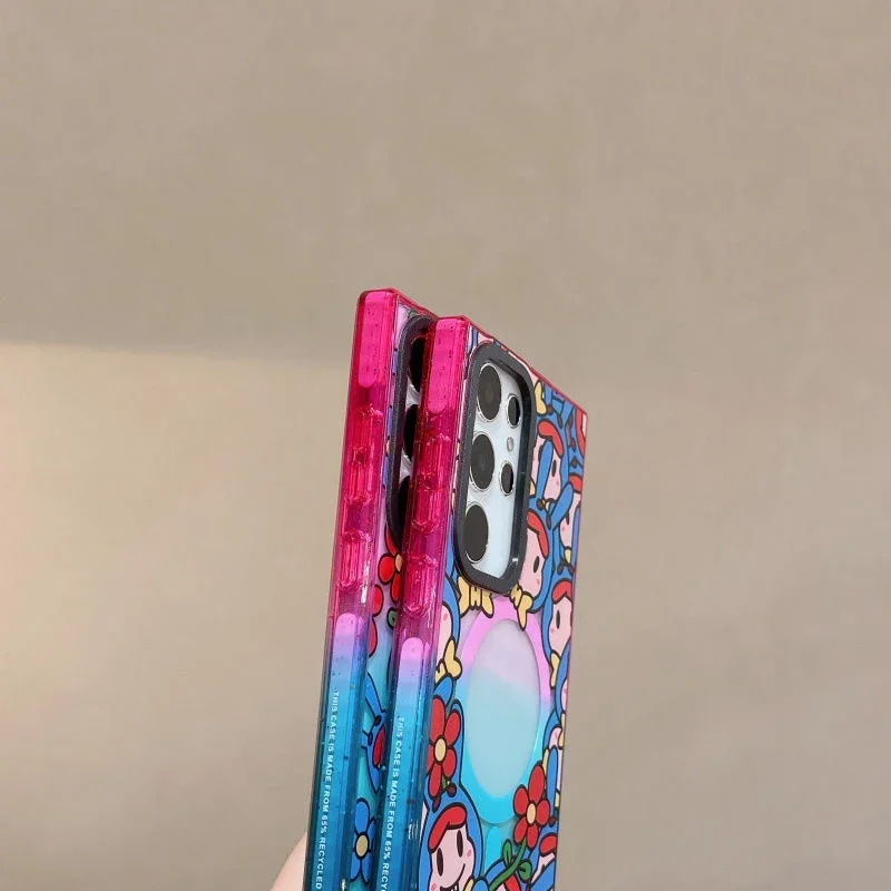 Rabbit Carrot Cat Colorful Border Magnetic Acrylic Case for Samsung Galaxy S22 S23 S24 Ultra S24+ Plus Protective Shell