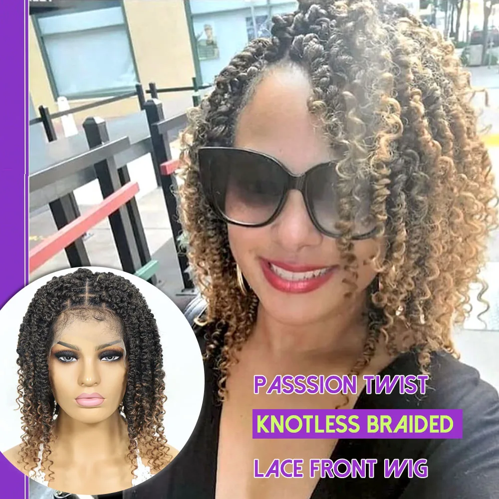 

16-дюймовый T # 1B/Баг, Т # 1B/ # Короткий парик Passion Twist 27 13x6 с кружевной основой и детской прядью, безузловой парик с кружевной передней частью и плетением Box Braids для чернокожих женщин