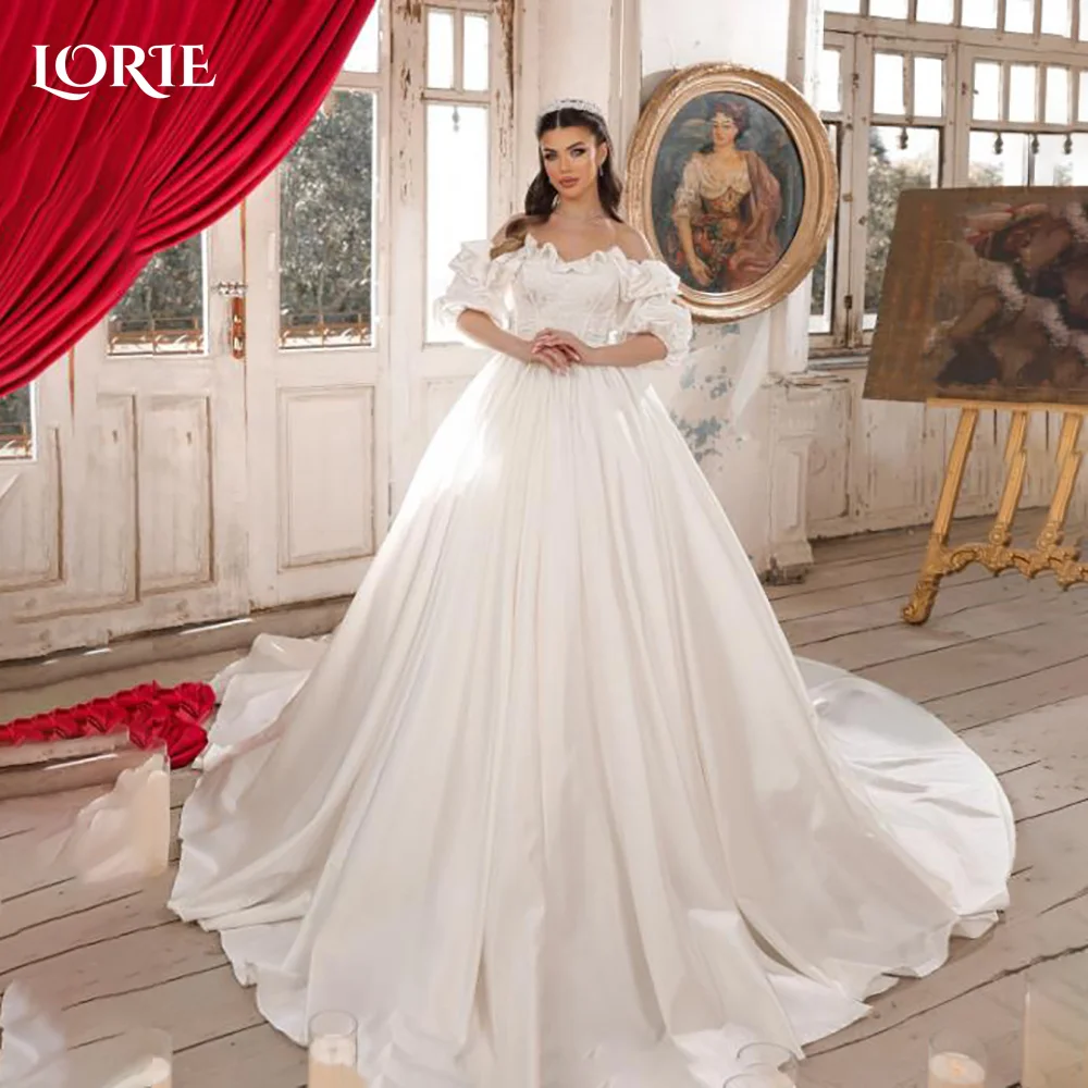 

LORIE Glitter Wedding Dresses Puff Sleeve Appliques Lace Corset off Shoulder A-Line Boho Bride Gown Customized vestidosdenovia