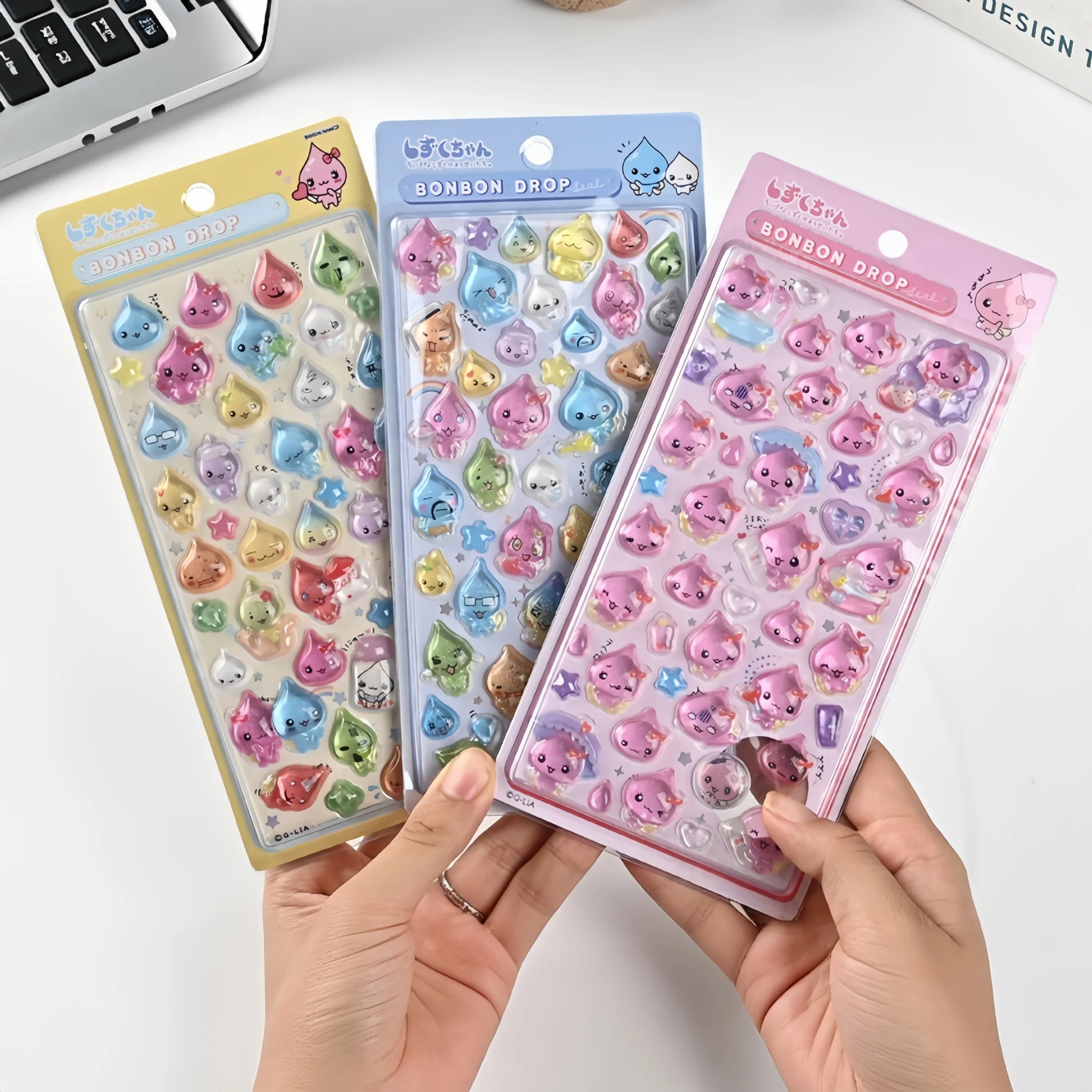 6/3/1 Piece of Small Water Drop Embossed 3D Crystal Adhesive Sticker, Cute Glitter Raindrops, DIY Decorative Stickers